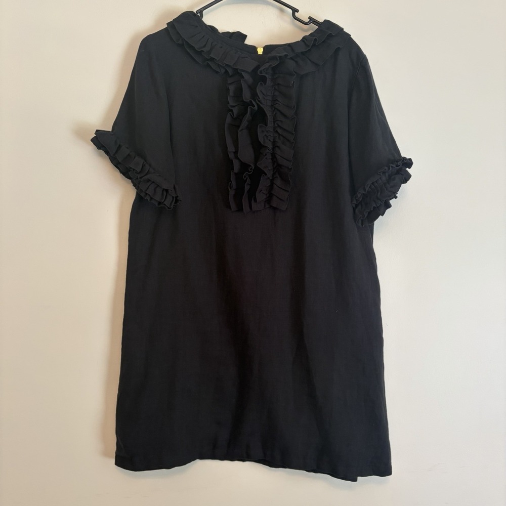 Elizabeth Wilson M Linen Shift Black Ruffle Dress Whimsigoth Academia Luxury